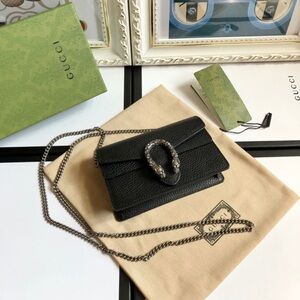 Gucci Black Leather Mini Bag with Silver Chain